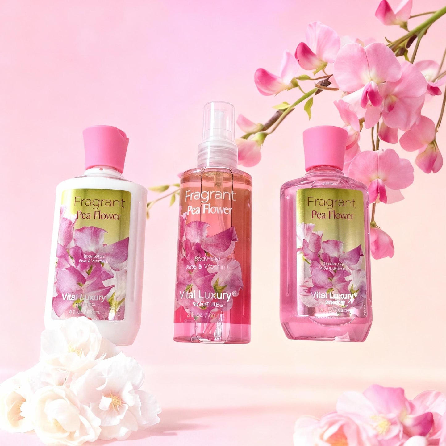 3-piece Bath & Body Care Travel Set Pea Flower Scent Home Spa Set With Body Lotion, Shower Gel And Fragrance Mist