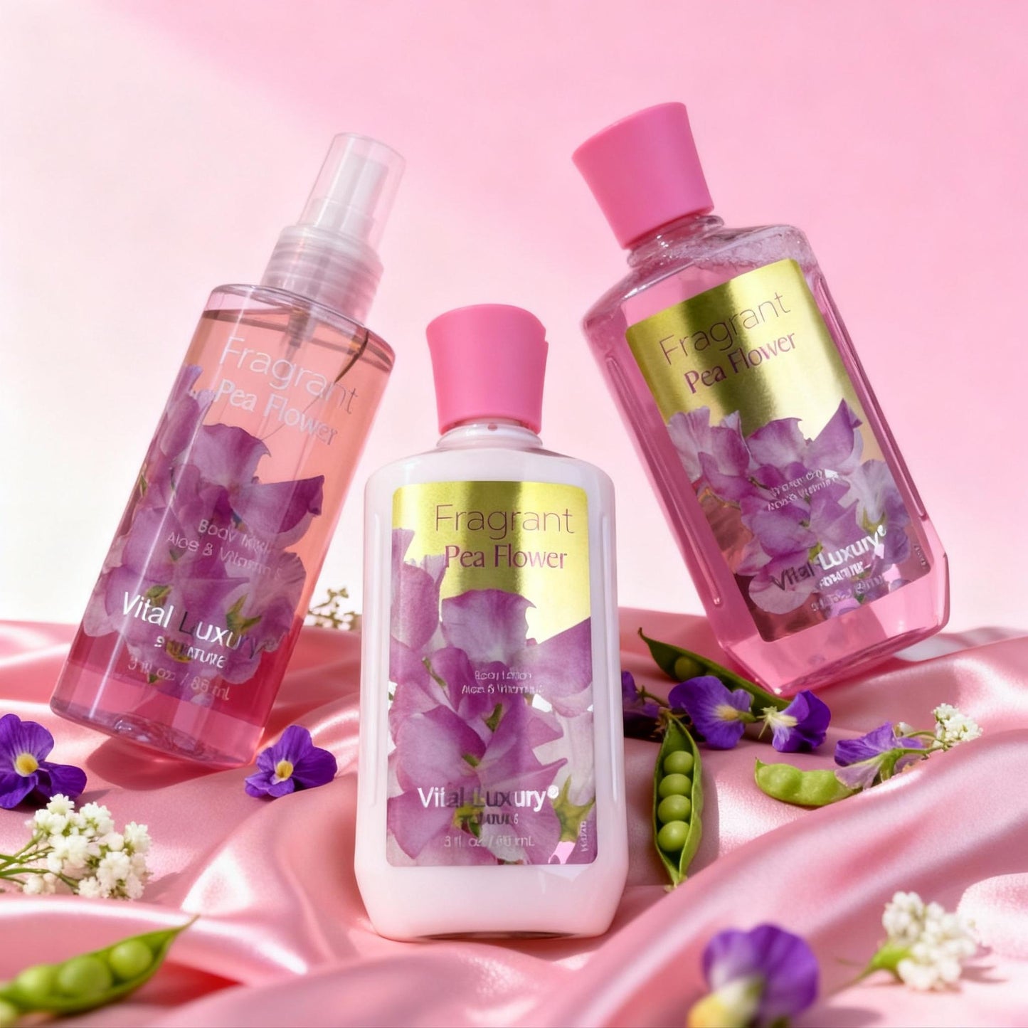 3-piece Bath & Body Care Travel Set Pea Flower Scent Home Spa Set With Body Lotion, Shower Gel And Fragrance Mist