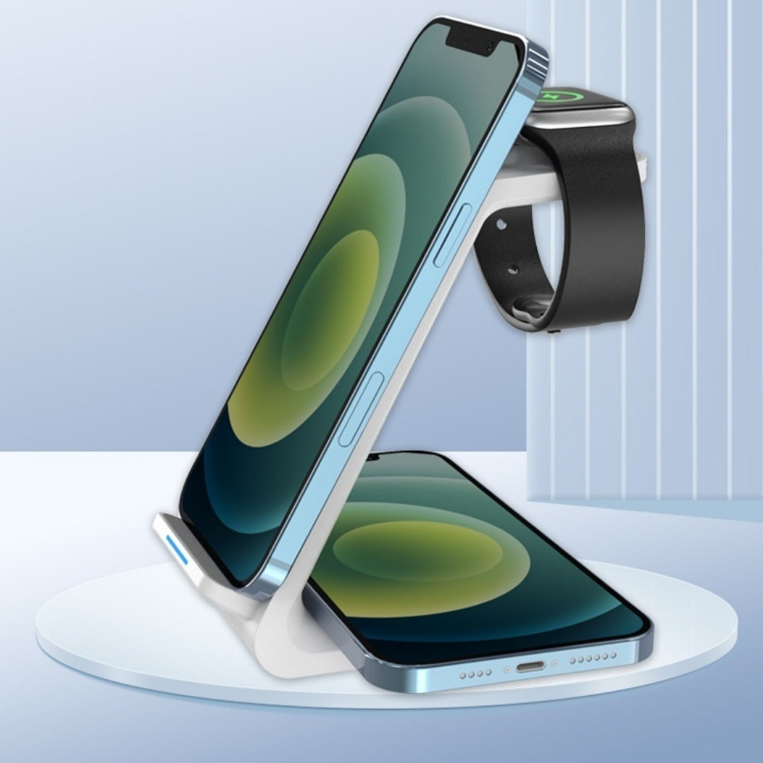⚡ 3-in-1 Fast Wireless Charging Station – Vertical Desktop Stand