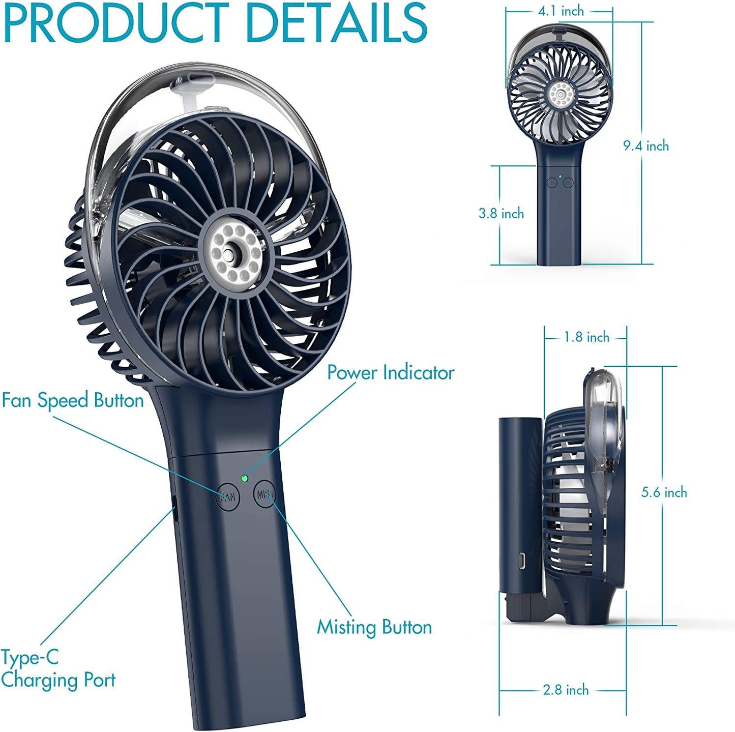 ❄️ 3000mAh USB Rechargeable Mini Cooling Mist Fan – Portable Handheld