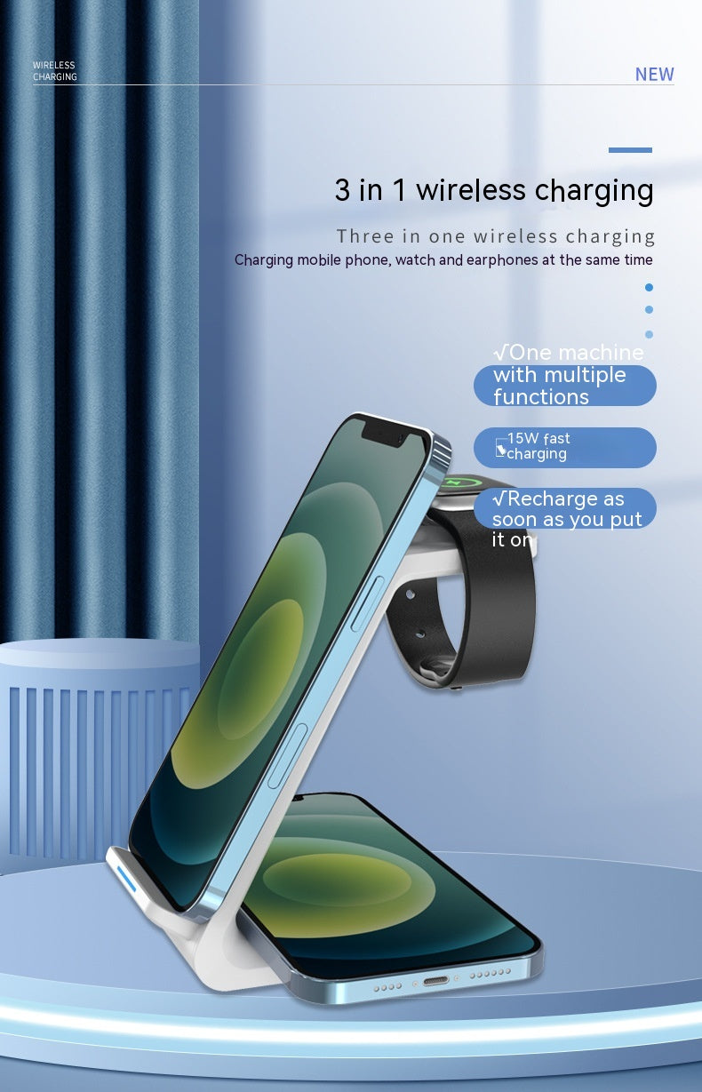 ⚡ 3-in-1 Fast Wireless Charging Station – Vertical Desktop Stand
