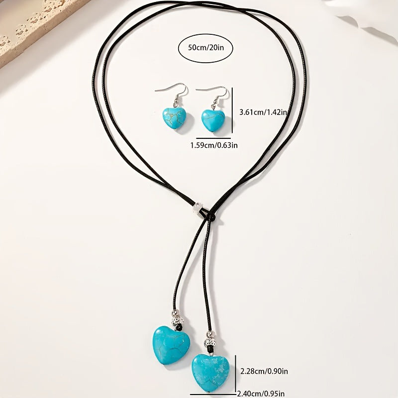 ✨ Korean Style Leather Choker Long Necklace & Earrings Set for Women