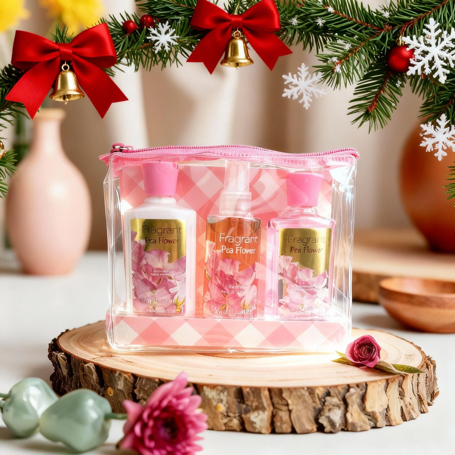 3-piece Bath & Body Care Travel Set Pea Flower Scent Home Spa Set With Body Lotion, Shower Gel And Fragrance Mist