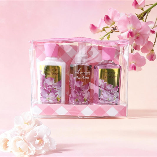 3-piece Bath & Body Care Travel Set Pea Flower Scent Home Spa Set With Body Lotion, Shower Gel And Fragrance Mist