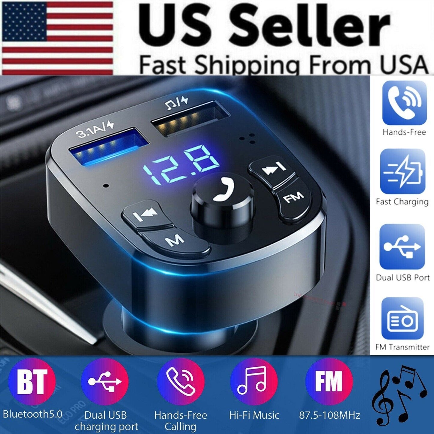 All-in-One Car Gadget ⚡ T20 Bluetooth + MP3 + Phone Charger