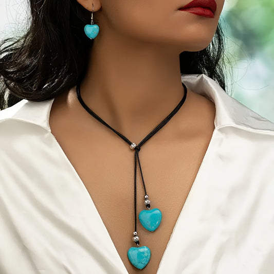 ✨ Korean Style Leather Choker Long Necklace & Earrings Set for Women