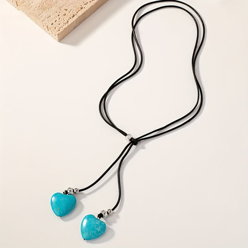 ✨ Korean Style Leather Choker Long Necklace & Earrings Set for Women
