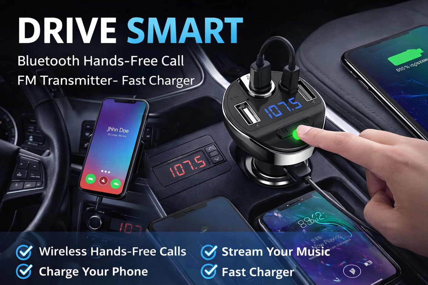 All-in-One Car Gadget ⚡ T20 Bluetooth + MP3 + Phone Charger
