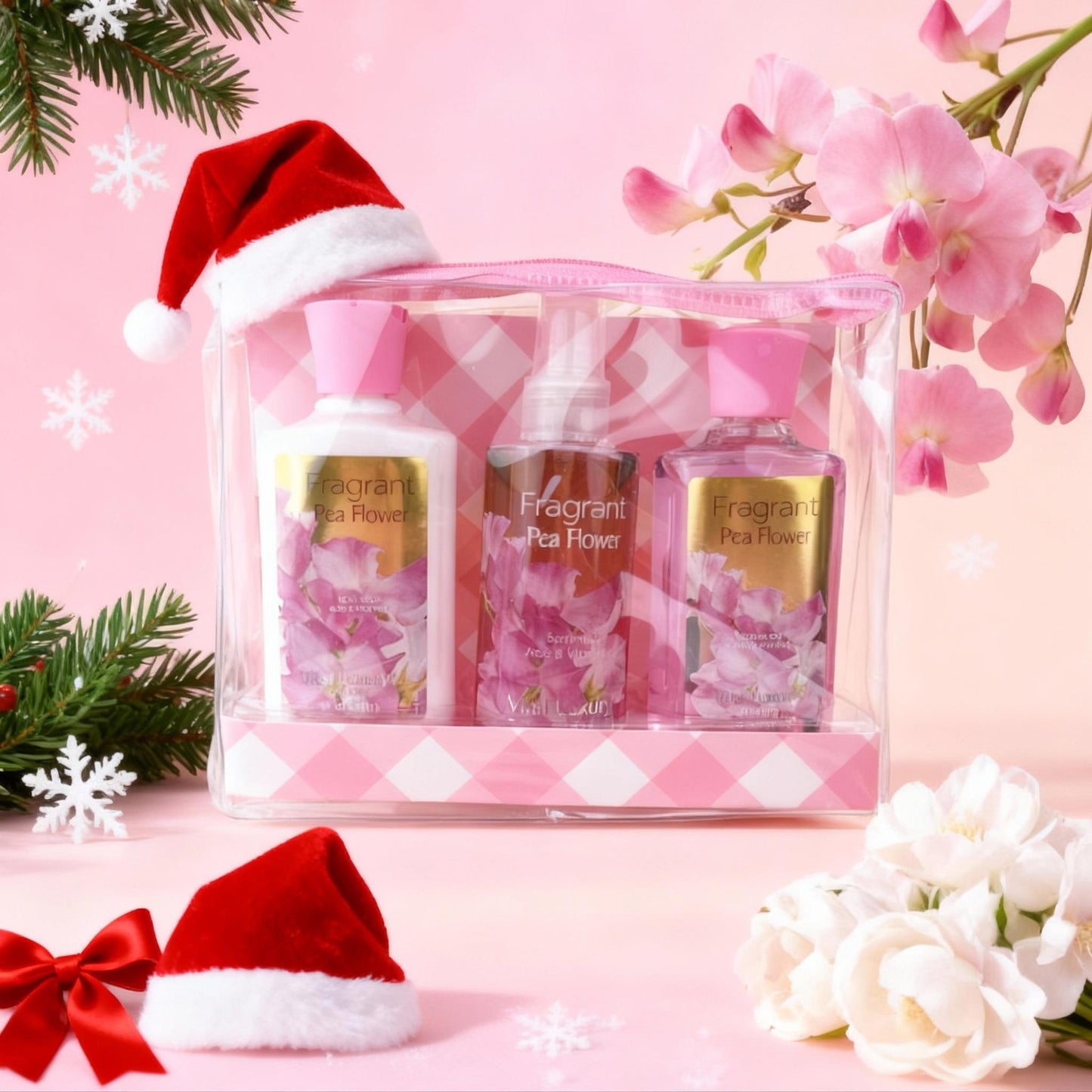 3-piece Bath & Body Care Travel Set Pea Flower Scent Home Spa Set With Body Lotion, Shower Gel And Fragrance Mist