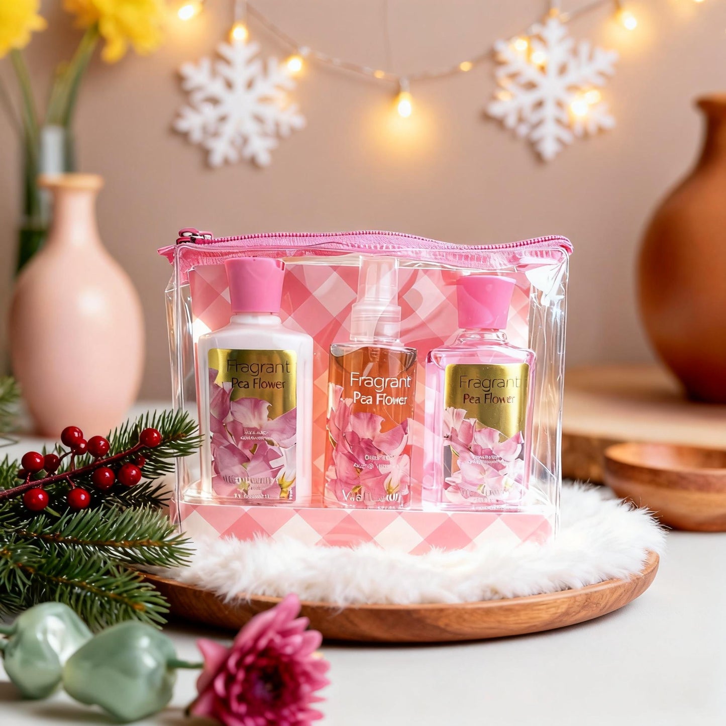 3-piece Bath & Body Care Travel Set Pea Flower Scent Home Spa Set With Body Lotion, Shower Gel And Fragrance Mist