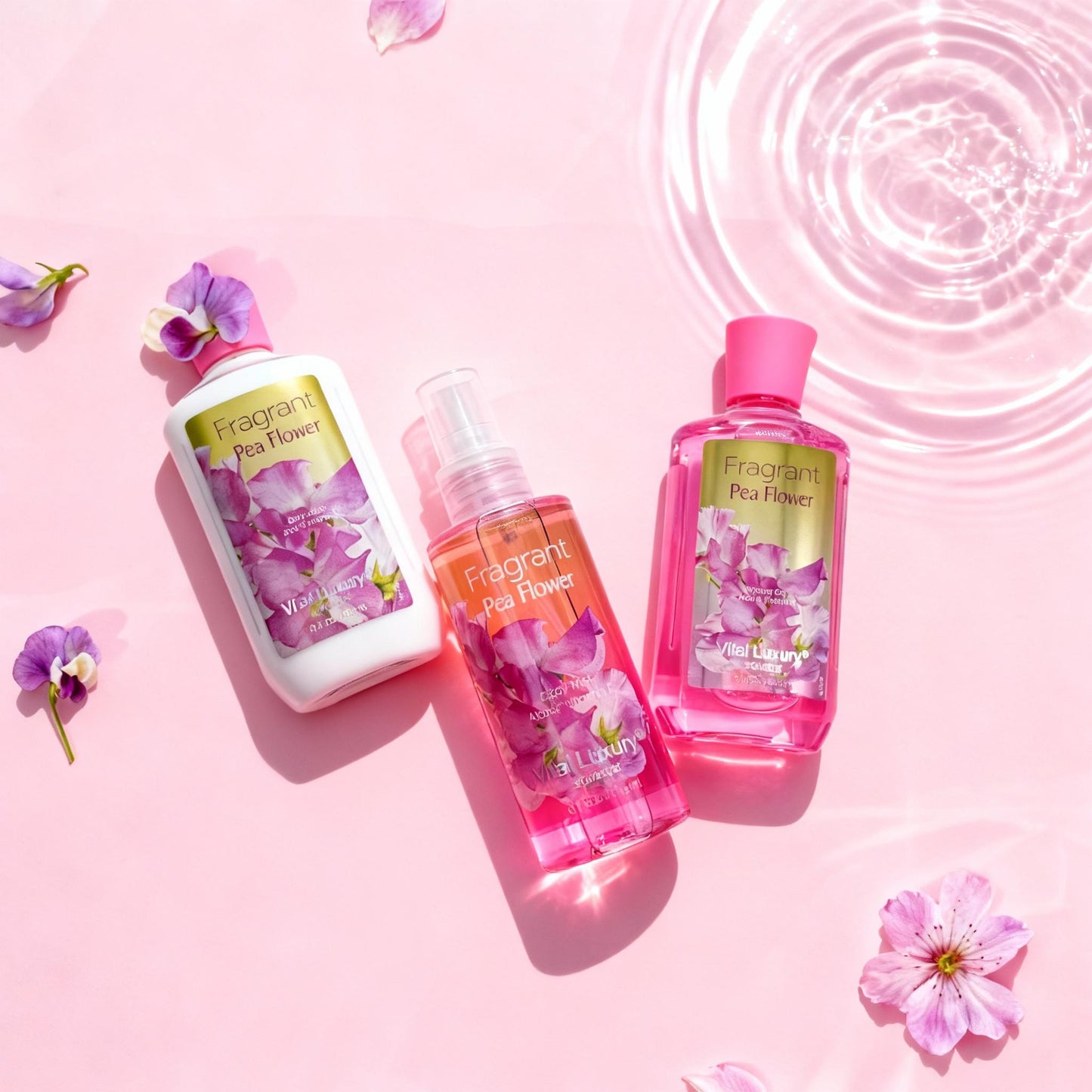 3-piece Bath & Body Care Travel Set Pea Flower Scent Home Spa Set With Body Lotion, Shower Gel And Fragrance Mist