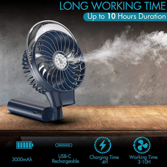 ❄️ 3000mAh USB Rechargeable Mini Cooling Mist Fan – Portable Handheld